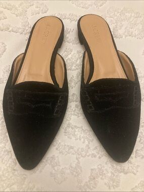 J. CREW Black Velvet Pointed Slip-On Mules, Size 6